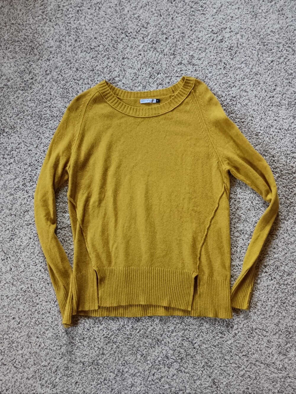 Zaket & Plover Medium Merino Wool Blend Mustard Yellow Sweater Raw Hem